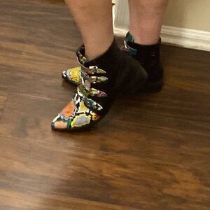 Colorful Faux Snake Women's Buckle Boots